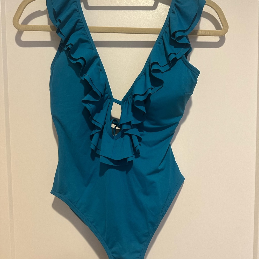 MICHAEL Michael Kors Blue Ruffled V-Neck One Piece